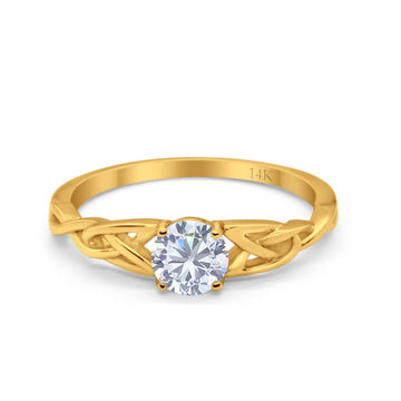 14K Yellow Gold Round Solitaire Trinity Bridal Simulated CZ Wedding Engagement Ring
